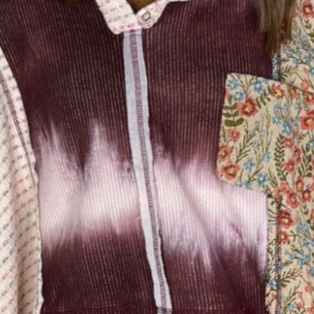 🌸POL L Wildberry Patchwork and Cream Floral Tie-Dye Top P004 - Picture 7 of 8